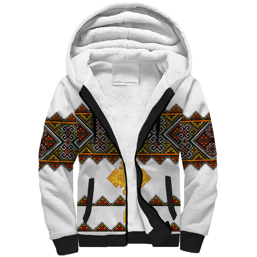 Eritrea Sherpa Hoodie Tilet Mix Eritrean Cross - White - Wonder Print Shop