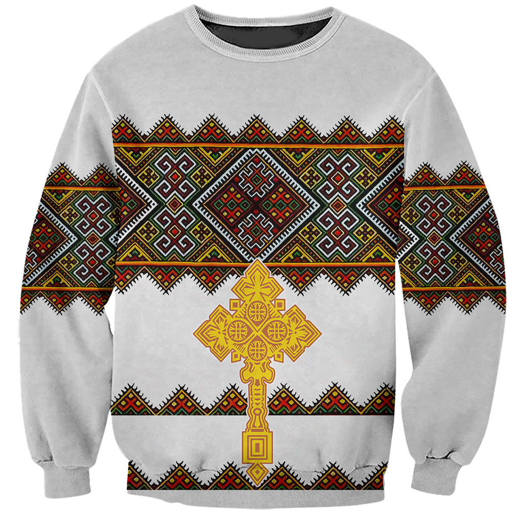 Eritrea Sweatshirt Tilet Mix Eritrean Cross - White - Wonder Print Shop