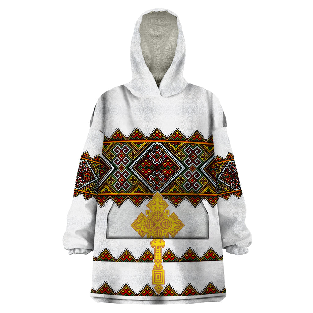Eritrea Wearable Blanket Hoodie Tilet Mix Eritrean Cross - White - Wonder Print Shop