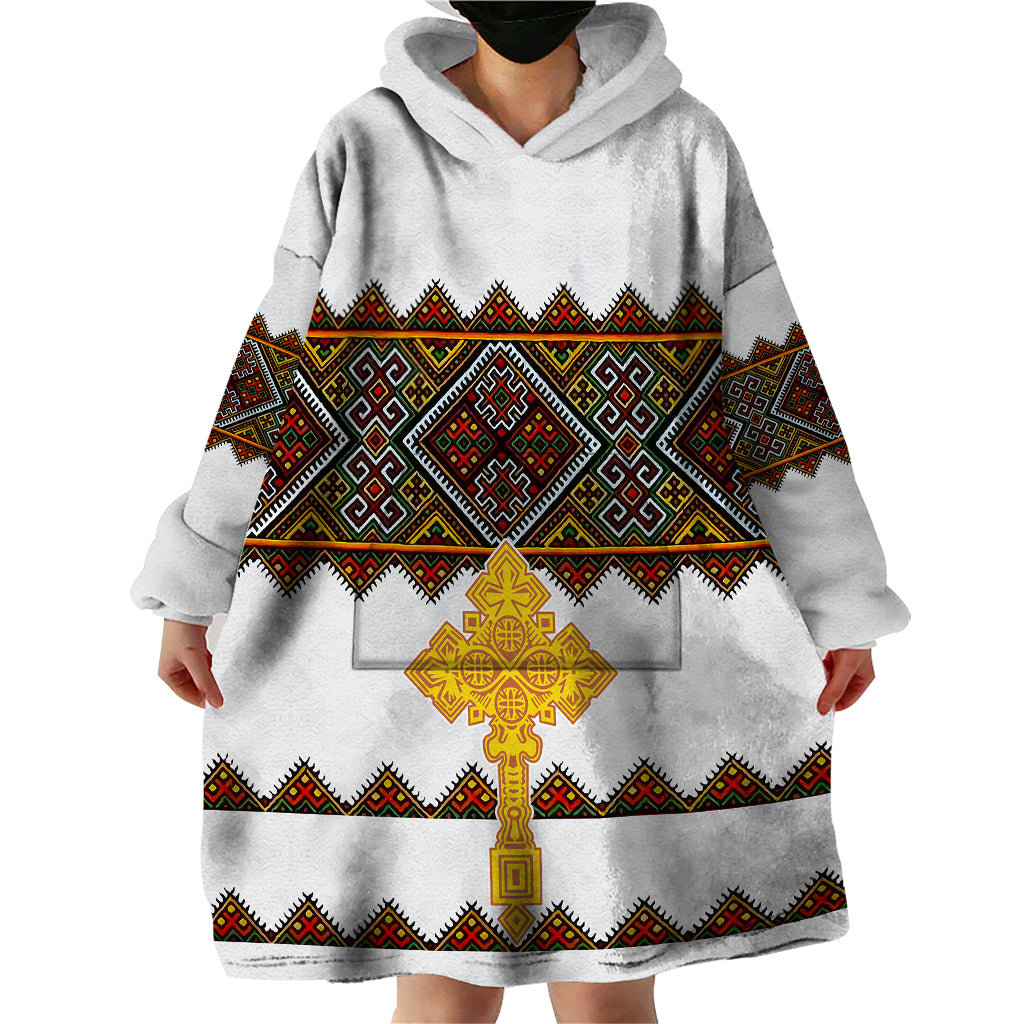 Eritrea Wearable Blanket Hoodie Tilet Mix Eritrean Cross - White - Wonder Print Shop