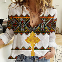 Eritrea Women Casual Shirt Tilet Mix Eritrean Cross - White - Wonder Print Shop