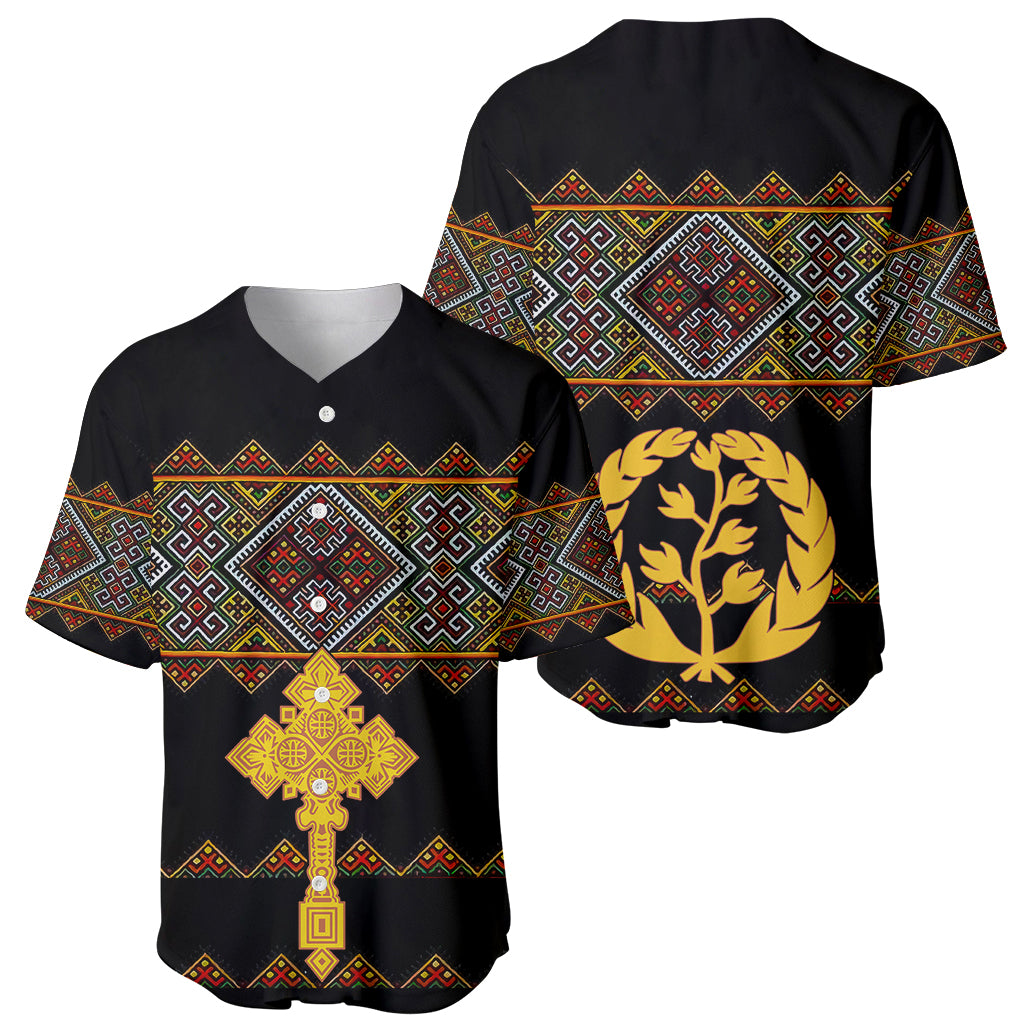 Eritrea Baseball Jersey Tilet Mix Eritrean Cross - Black LT7 - Wonder Print Shop