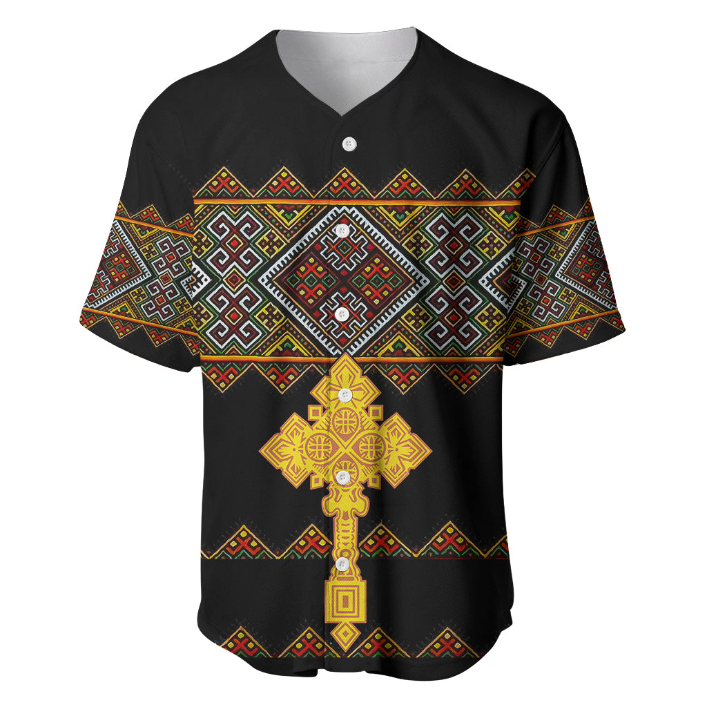 Eritrea Baseball Jersey Tilet Mix Eritrean Cross - Black LT7 - Wonder Print Shop