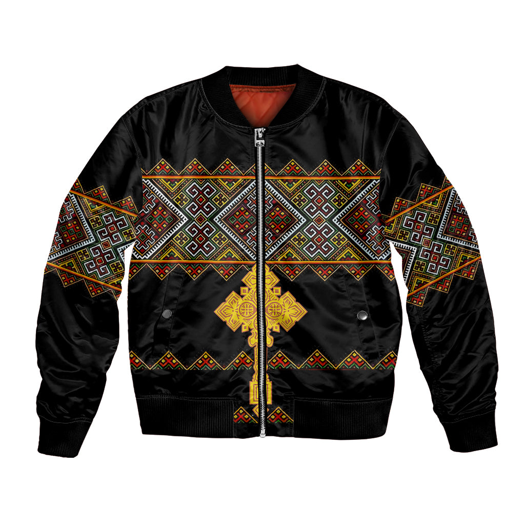 Eritrea Bomber Jacket Tilet Mix Eritrean Cross - Black LT7 - Wonder Print Shop