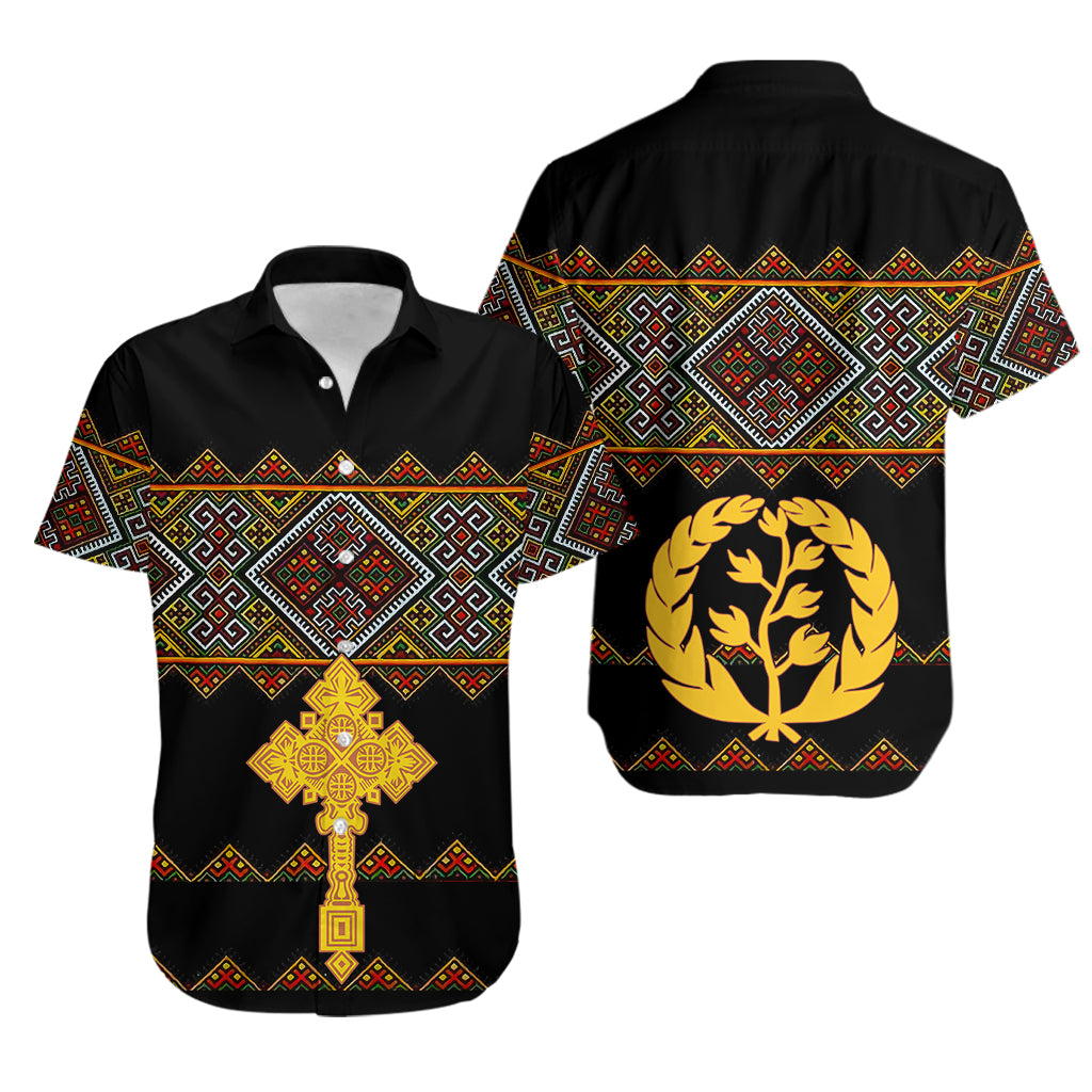 Eritrea Hawaiian Shirt Tilet Mix Eritrean Cross - Black - Wonder Print Shop