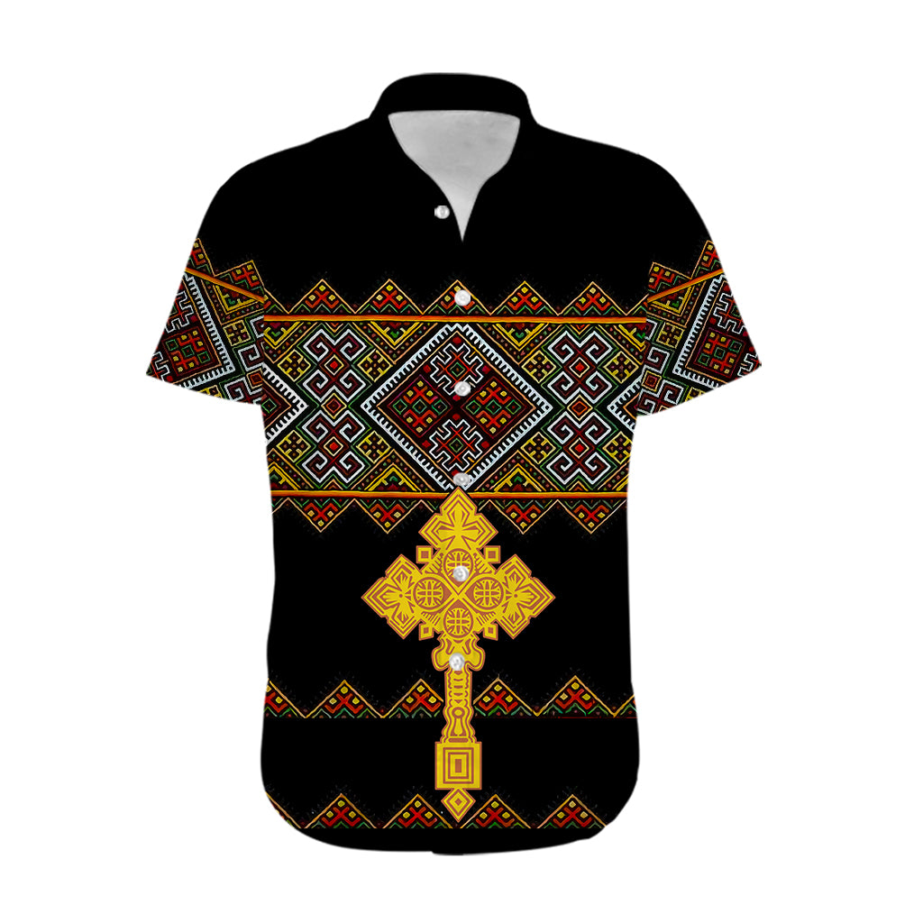 Eritrea Hawaiian Shirt Tilet Mix Eritrean Cross - Black - Wonder Print Shop
