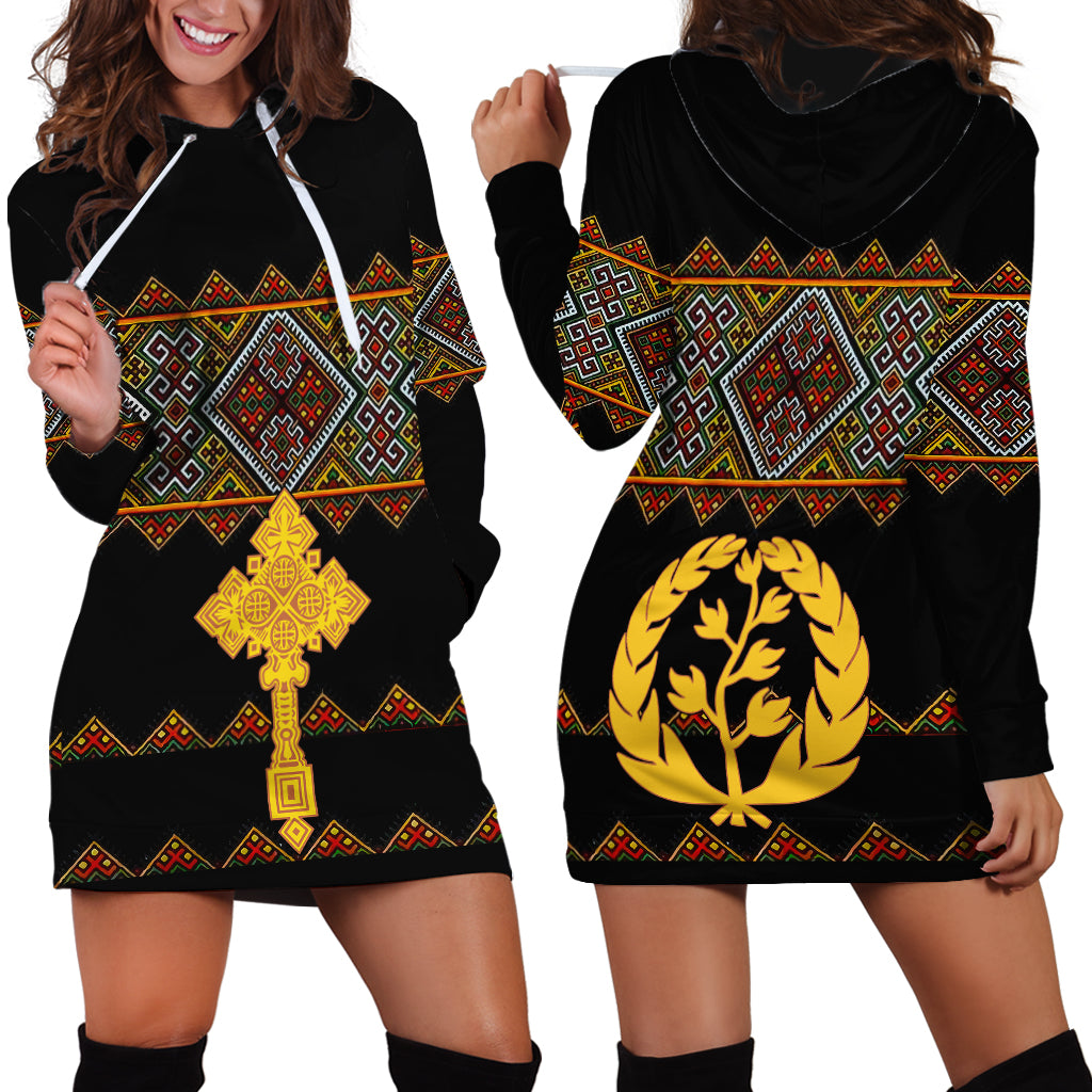 Eritrea Hoodie Dress Tilet Mix Eritrean Cross - Black - Wonder Print Shop