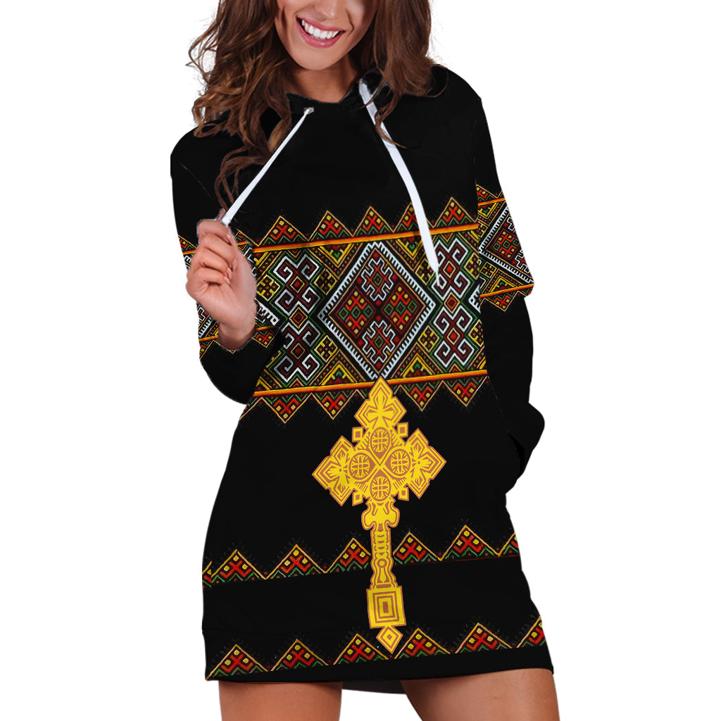 Eritrea Hoodie Dress Tilet Mix Eritrean Cross - Black - Wonder Print Shop