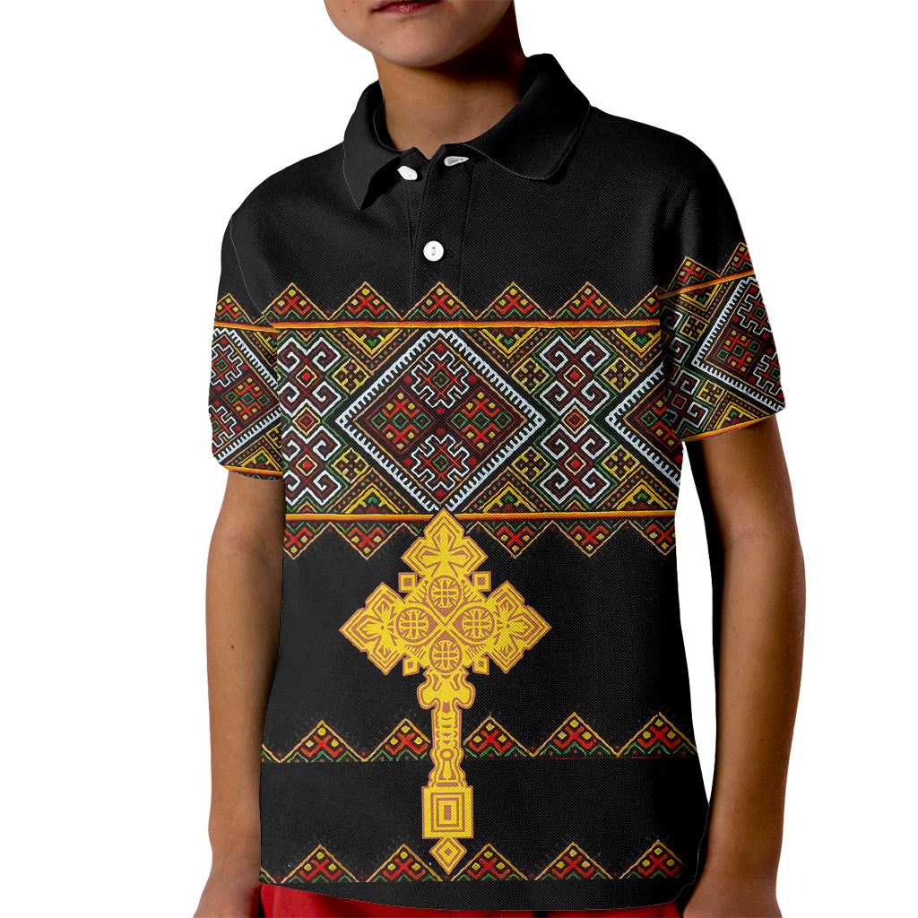 Eritrea Polo Shirt for Kid Tilet Mix Eritrean Cross Black - Wonder Print Shop