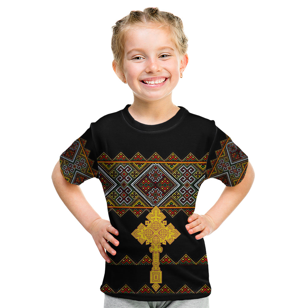 Eritrea Kid T Shirt Tilet Mix Eritrean Cross - Black - Wonder Print Shop