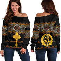 Eritrea Off Shoulder Sweater Tilet Mix Eritrean Cross - Black - Wonder Print Shop