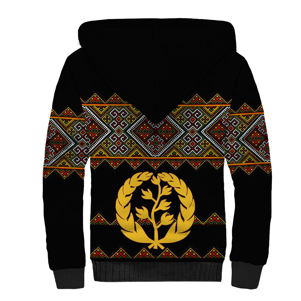 Eritrea Sherpa Hoodie Tilet Mix Eritrean Cross - Black - Wonder Print Shop