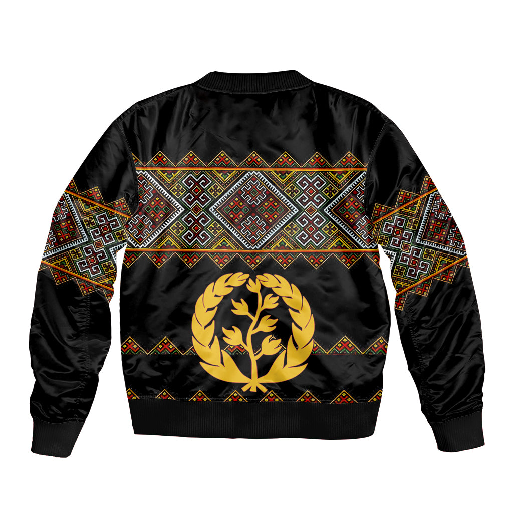 Eritrea Sleeve Zip Bomber Jacket Tilet Mix Eritrean Cross - Black - Wonder Print Shop
