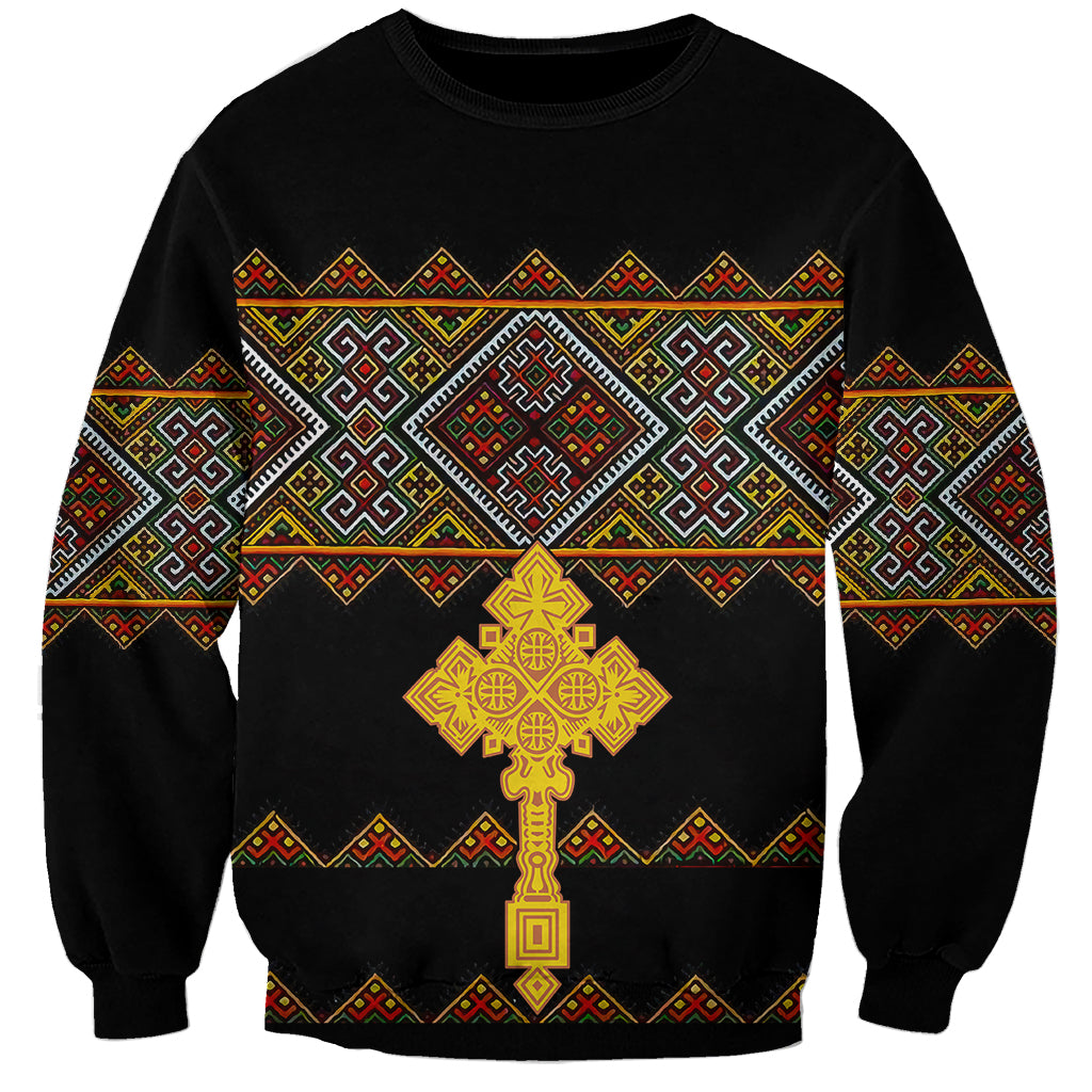 Eritrea Sweatshirt Tilet Mix Eritrean Cross - Black - Wonder Print Shop