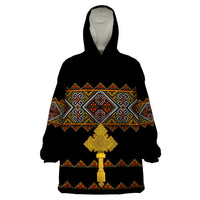 Eritrea Wearable Blanket Hoodie Tilet Mix Eritrean Cross - Black - Wonder Print Shop