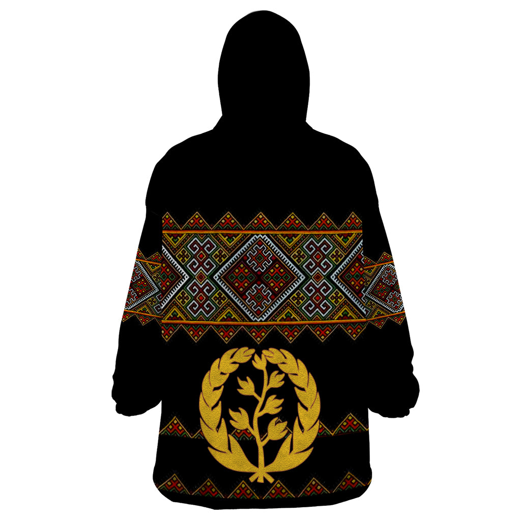 Eritrea Wearable Blanket Hoodie Tilet Mix Eritrean Cross - Black - Wonder Print Shop