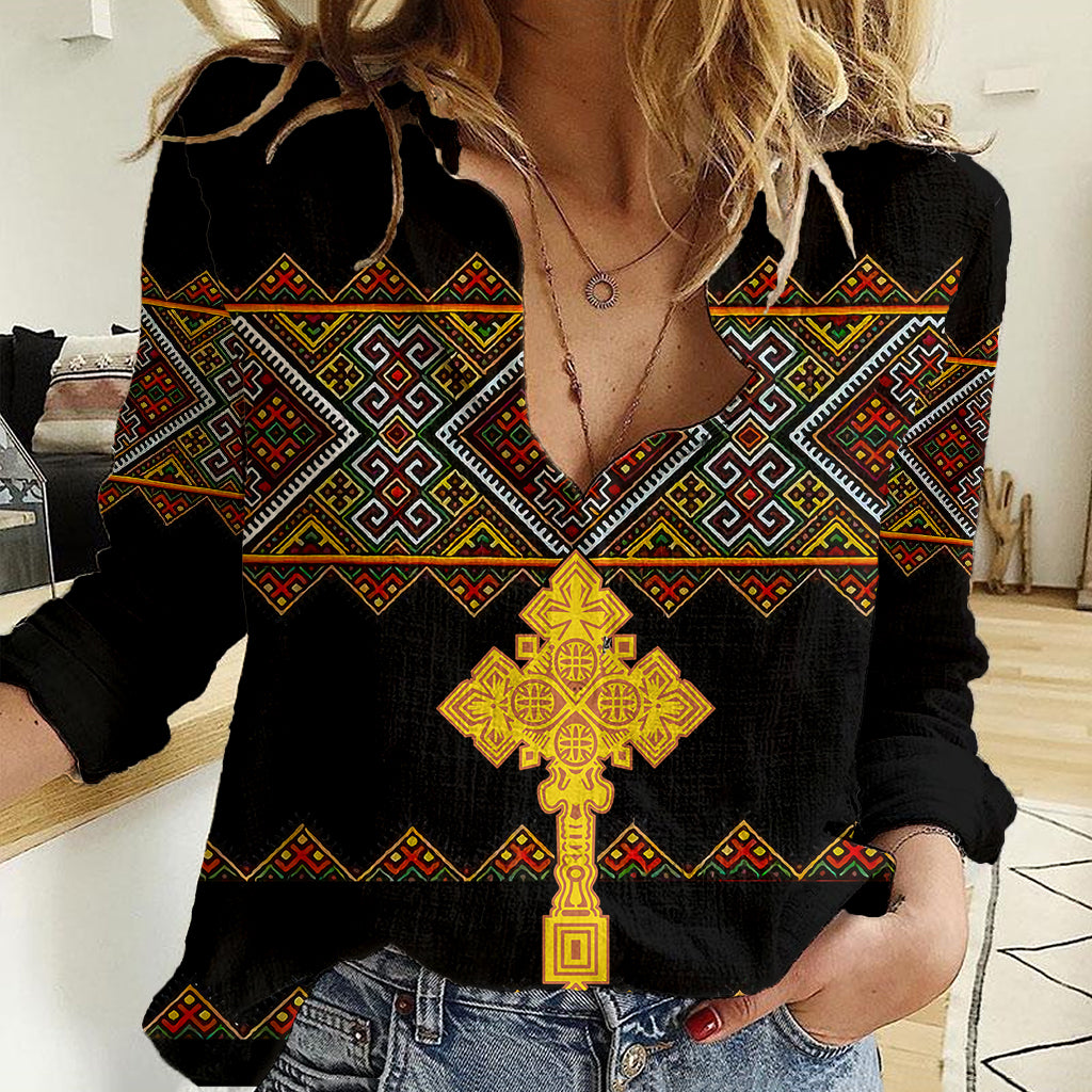 Eritrea Women Casual Shirt Tilet Mix Eritrean Cross - Black - Wonder Print Shop