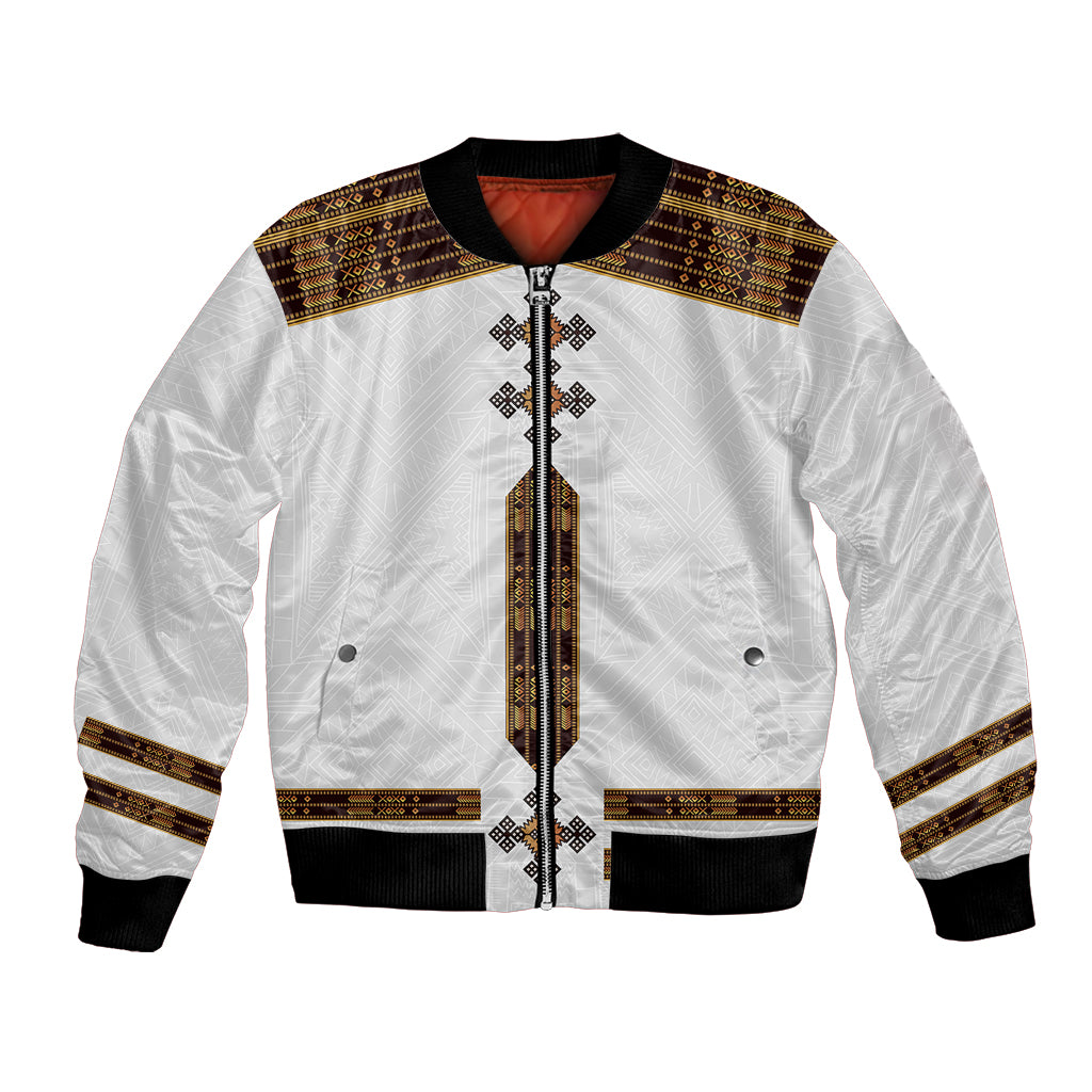 Eritrea Bomber Jacket Tilet Habesha Style - White LT7 - Wonder Print Shop