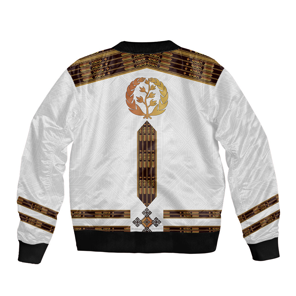 Eritrea Bomber Jacket Tilet Habesha Style - White LT7 - Wonder Print Shop