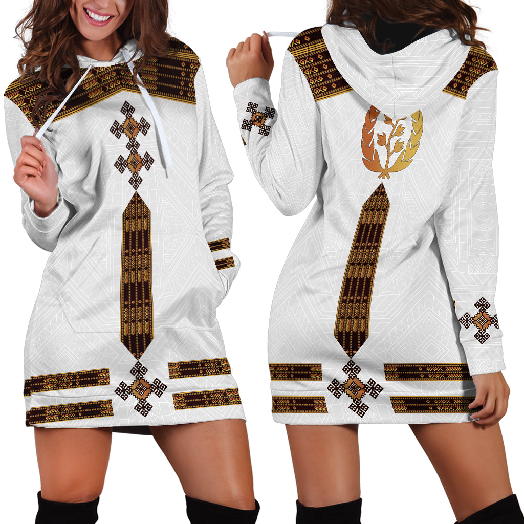 Eritrea Hoodie Dress Tilet Habesha Style - White - Wonder Print Shop