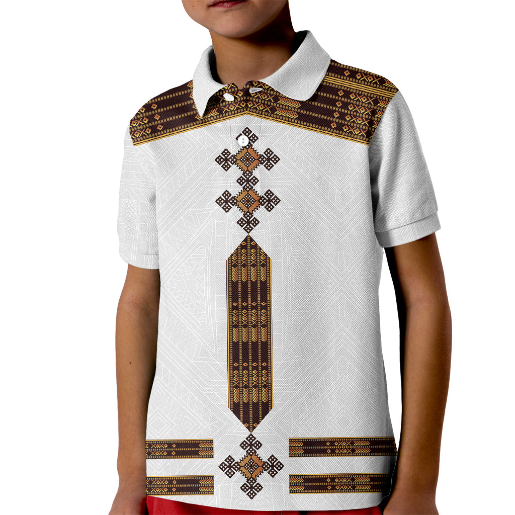 Eritrea Polo Shirt for Kid Tilet Habesha Style White - Wonder Print Shop