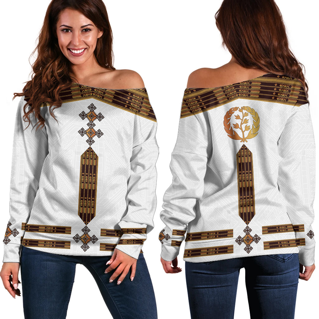 Eritrea Off Shoulder Sweater Tilet Habesha Style - White - Wonder Print Shop