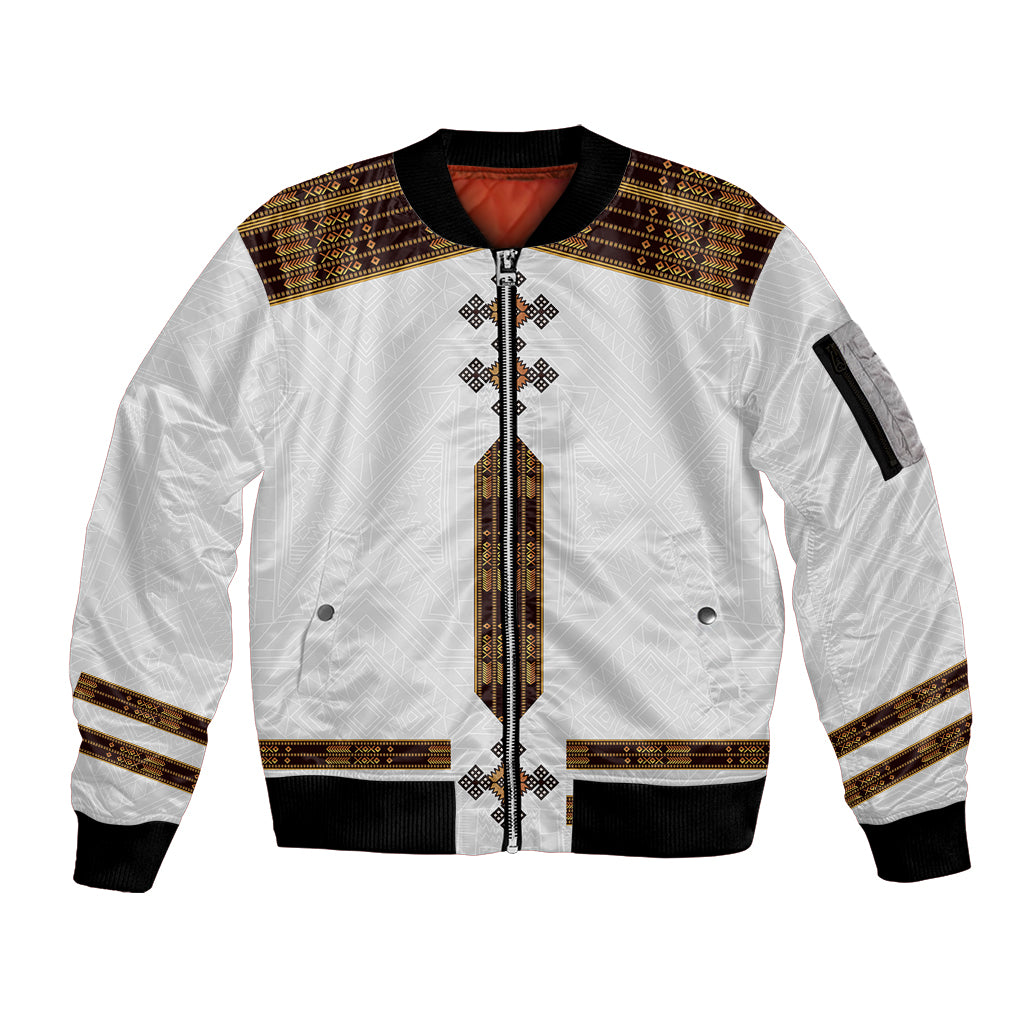 Eritrea Sleeve Zip Bomber Jacket Tilet Habesha Style - White - Wonder Print Shop