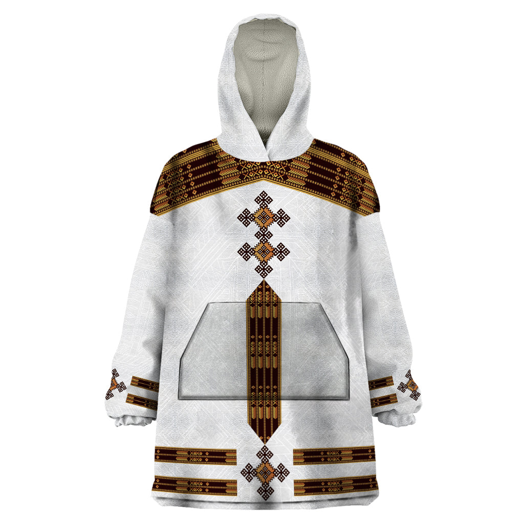 Eritrea Wearable Blanket Hoodie Tilet Habesha Style - White - Wonder Print Shop