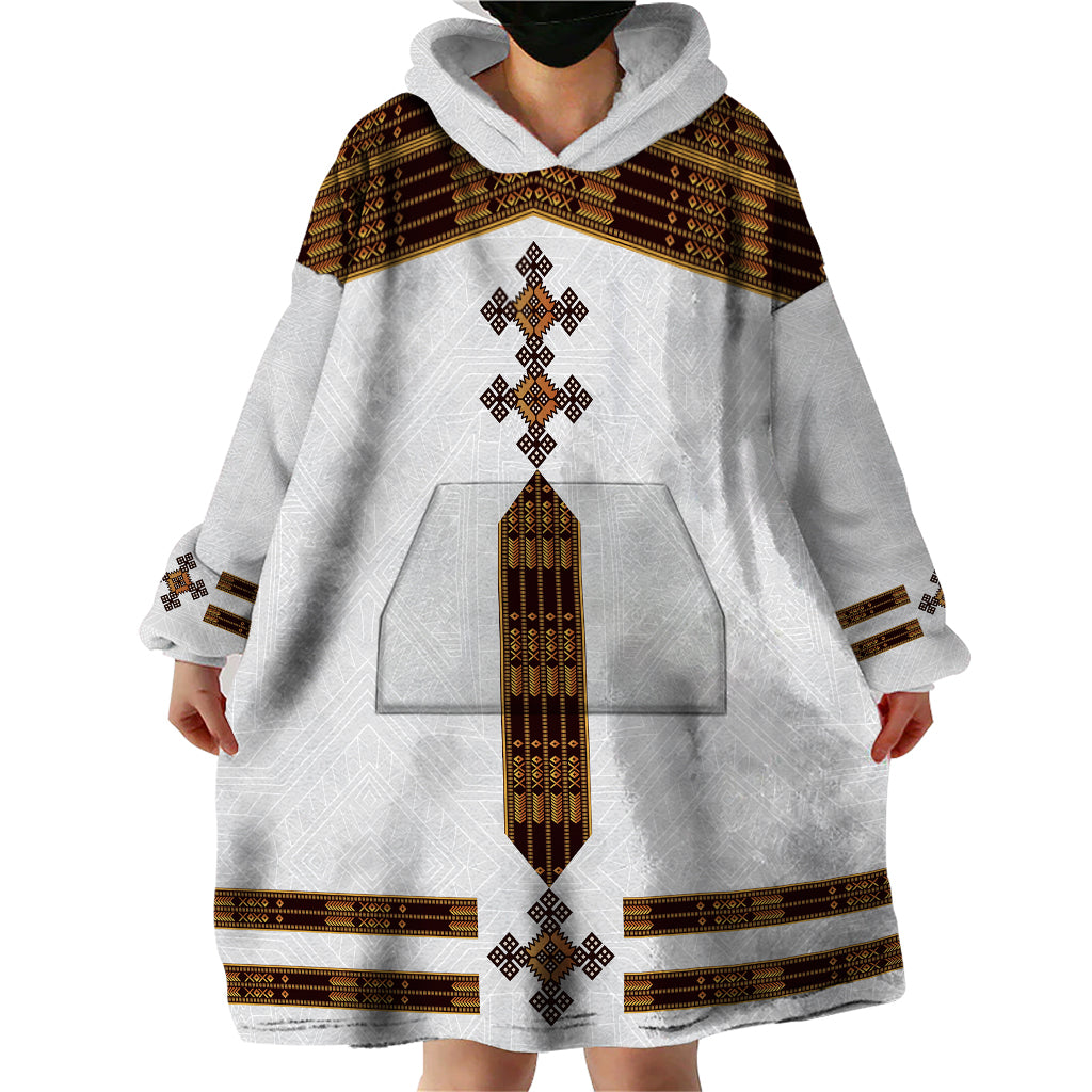 Eritrea Wearable Blanket Hoodie Tilet Habesha Style - White - Wonder Print Shop