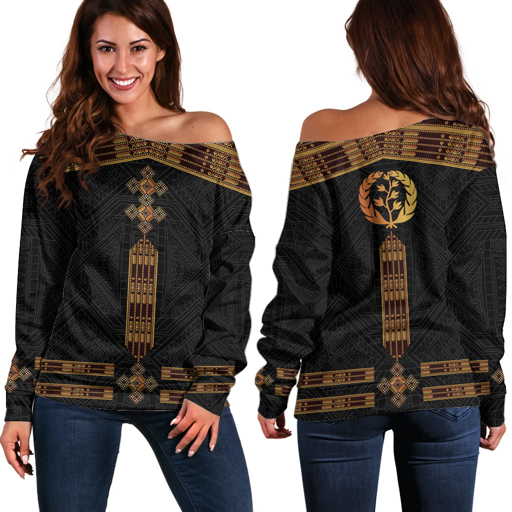 Eritrea Off Shoulder Sweater Tilet Habesha Style - Black - Wonder Print Shop