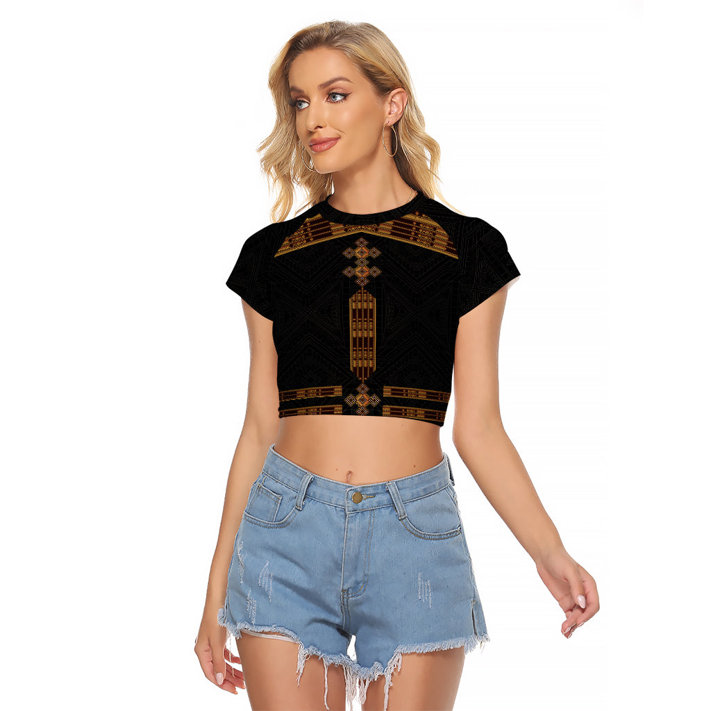 Eritrea Raglan Cropped T Shirt Tilet Habesha Style - Black - Wonder Print Shop