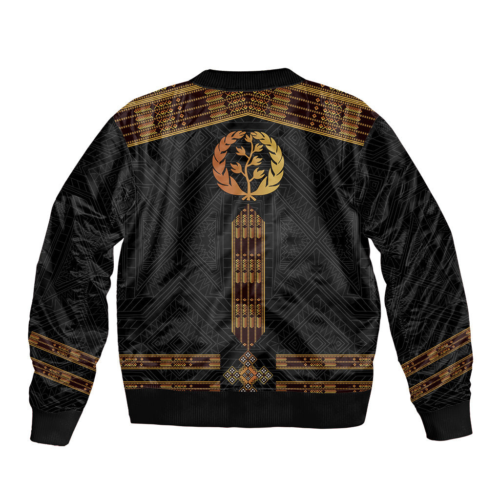 Eritrea Sleeve Zip Bomber Jacket Tilet Habesha Style - Black - Wonder Print Shop