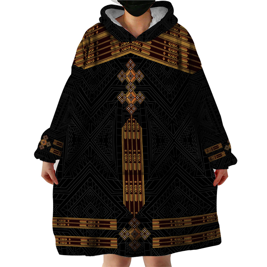 Eritrea Wearable Blanket Hoodie Tilet Habesha Style - Black - Wonder Print Shop