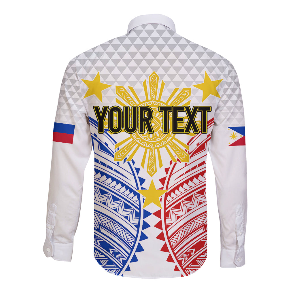 Personalised Philippines Independence Day Long Sleeve Button Shirt Tribal Sun and Stars Ver 01 - Wonder Print Shop