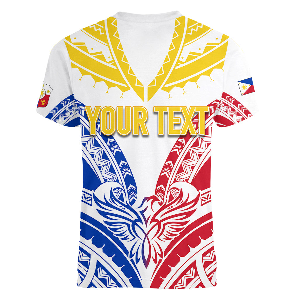 Personalised Philippines Independence Day Women V Neck T Shirt Tribal Sun and Stars Ver 02 - Wonder Print Shop