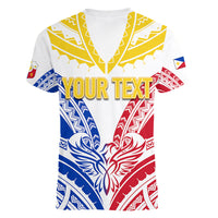 Personalised Philippines Independence Day Women V Neck T Shirt Tribal Sun and Stars Ver 02 - Wonder Print Shop