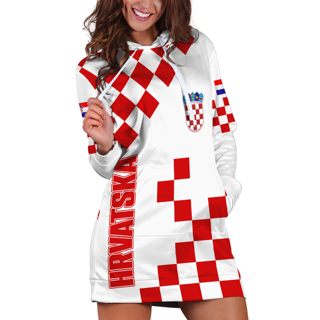 Croatia National Day Hoodie Dress Checkerboard Hrvatska Simple Style 01 - Wonder Print Shop