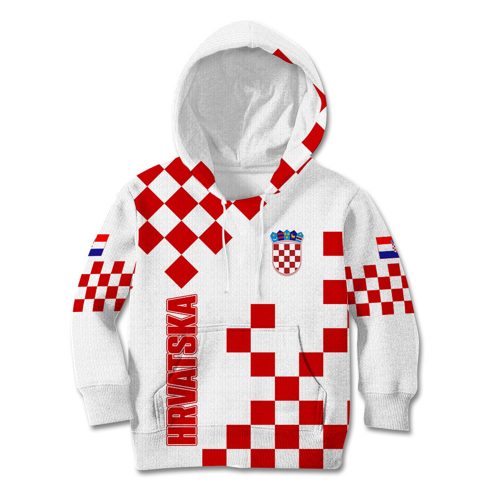 Croatia National Day Kid Hoodie Checkerboard Hrvatska Simple Style 01 - Wonder Print Shop