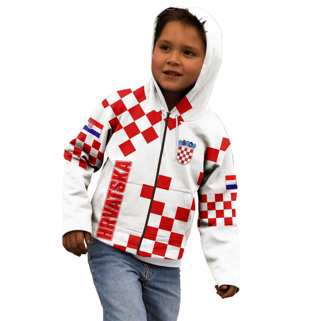 Croatia National Day Kid Hoodie Checkerboard Hrvatska Simple Style 01 - Wonder Print Shop