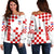 Croatia National Day Off Shoulder Sweater Checkerboard Hrvatska Simple Style 01 - Wonder Print Shop