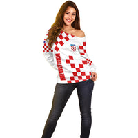 Croatia National Day Off Shoulder Sweater Checkerboard Hrvatska Simple Style 01 - Wonder Print Shop