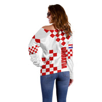 Croatia National Day Off Shoulder Sweater Checkerboard Hrvatska Simple Style 01 - Wonder Print Shop