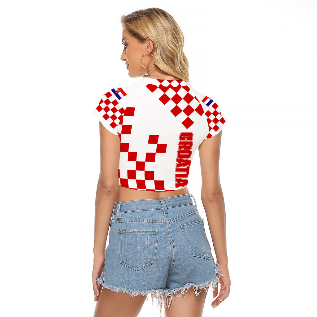 Croatia National Day Raglan Cropped T Shirt Checkerboard Hrvatska Simple Style 01 - Wonder Print Shop