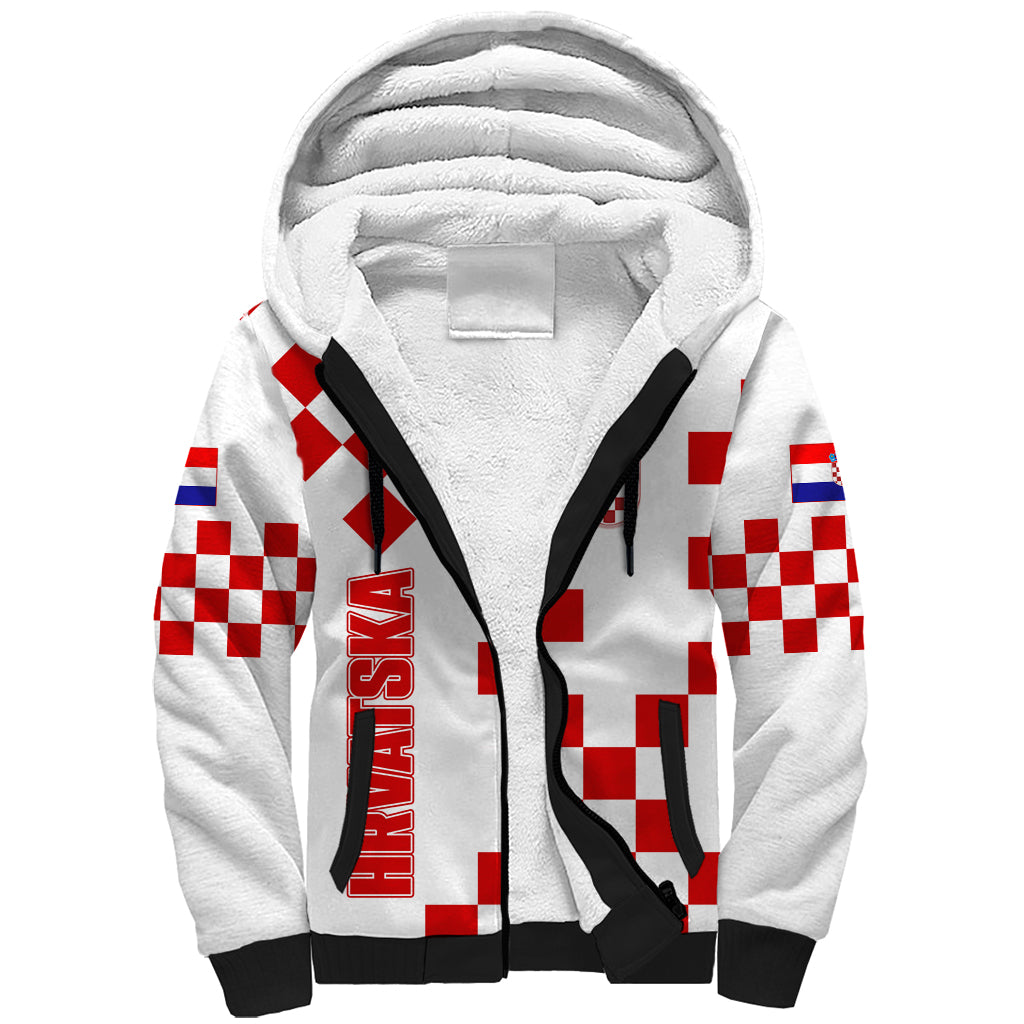Croatia National Day Sherpa Hoodie Checkerboard Hrvatska Simple Style 01 - Wonder Print Shop