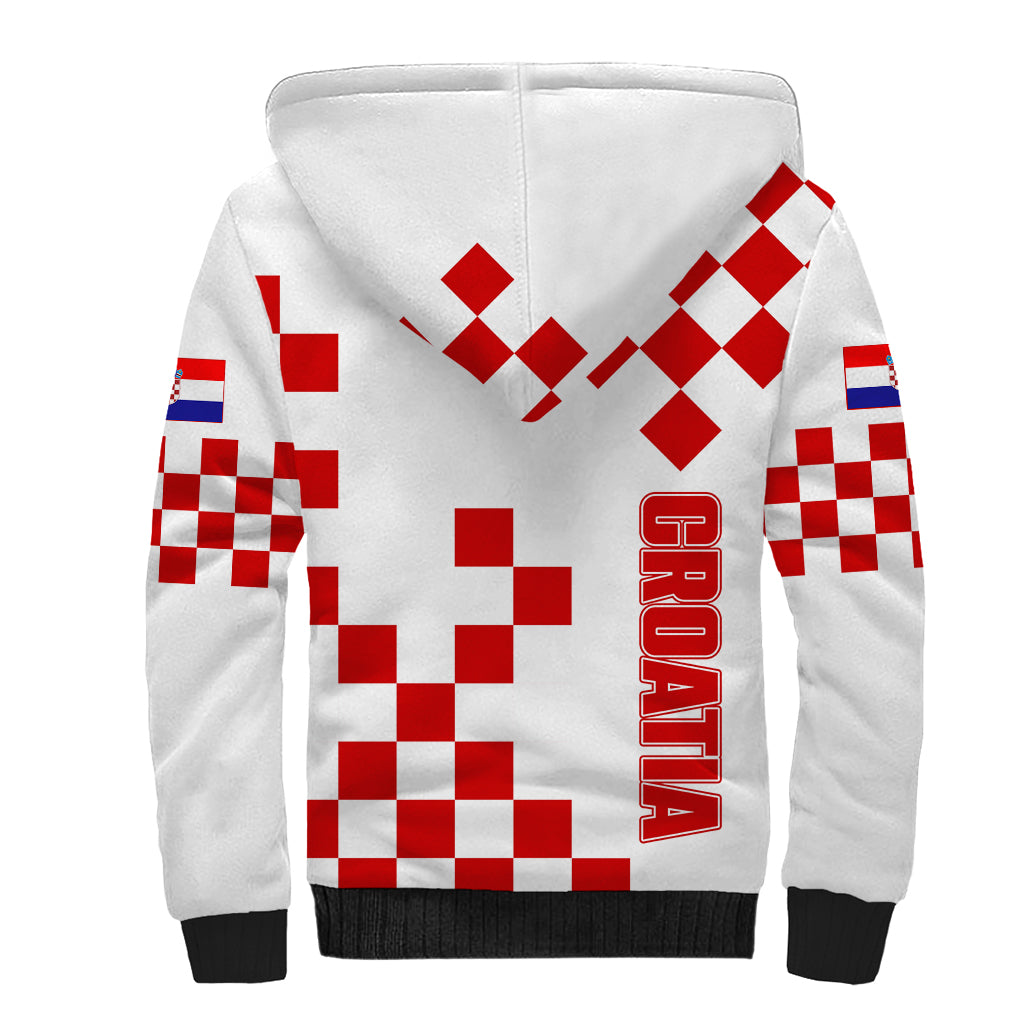 Croatia National Day Sherpa Hoodie Checkerboard Hrvatska Simple Style 01 - Wonder Print Shop