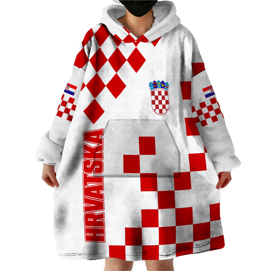 Croatia National Day Wearable Blanket Hoodie Checkerboard Hrvatska Simple Style 01 - Wonder Print Shop