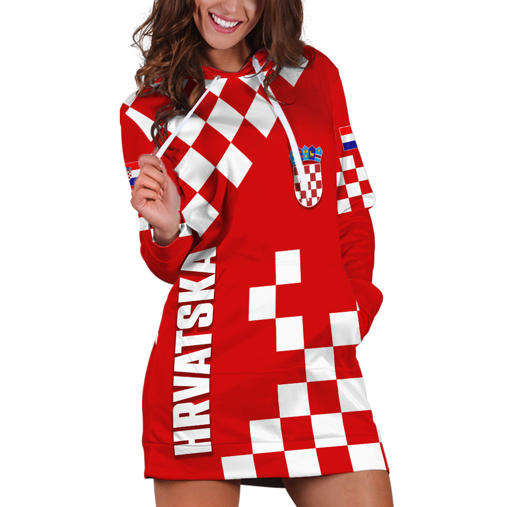 Croatia National Day Hoodie Dress Checkerboard Hrvatska Simple Style 02 - Wonder Print Shop