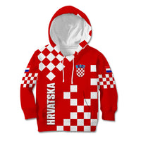 Croatia National Day Kid Hoodie Checkerboard Hrvatska Simple Style 02 - Wonder Print Shop