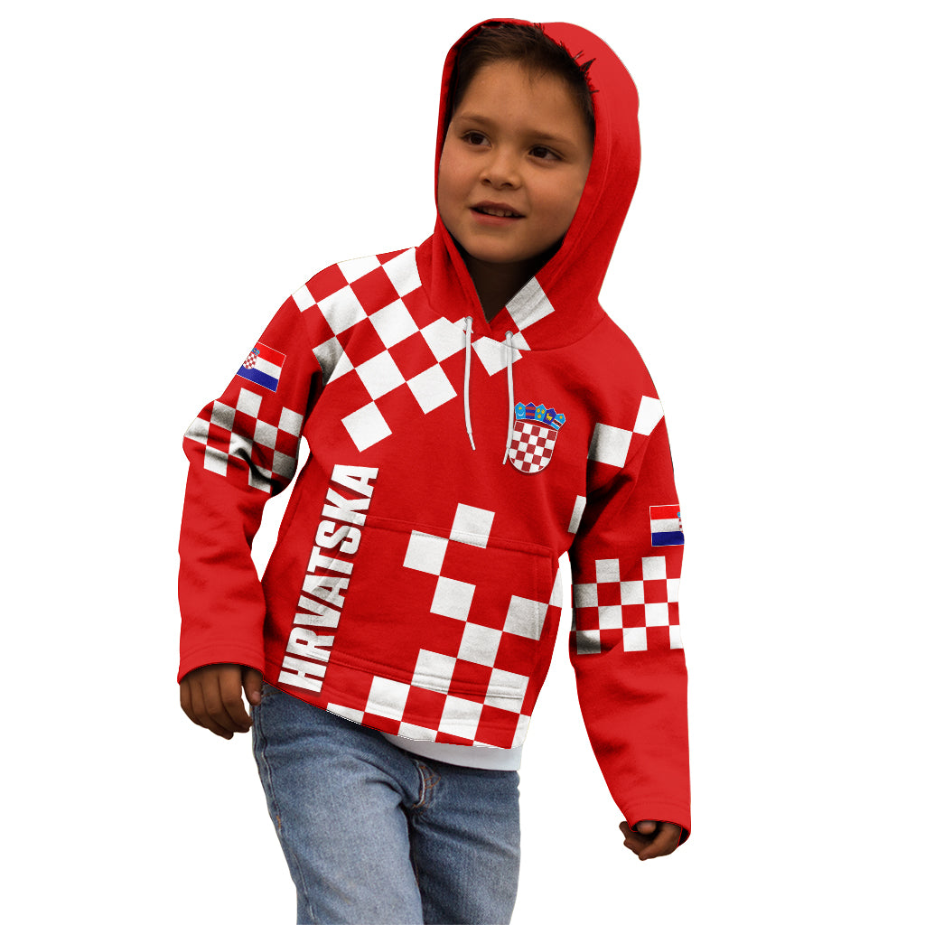 Croatia National Day Kid Hoodie Checkerboard Hrvatska Simple Style 02 - Wonder Print Shop