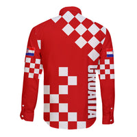 Croatia National Day Long Sleeve Button Shirt Checkerboard Hrvatska Simple Style 02 - Wonder Print Shop